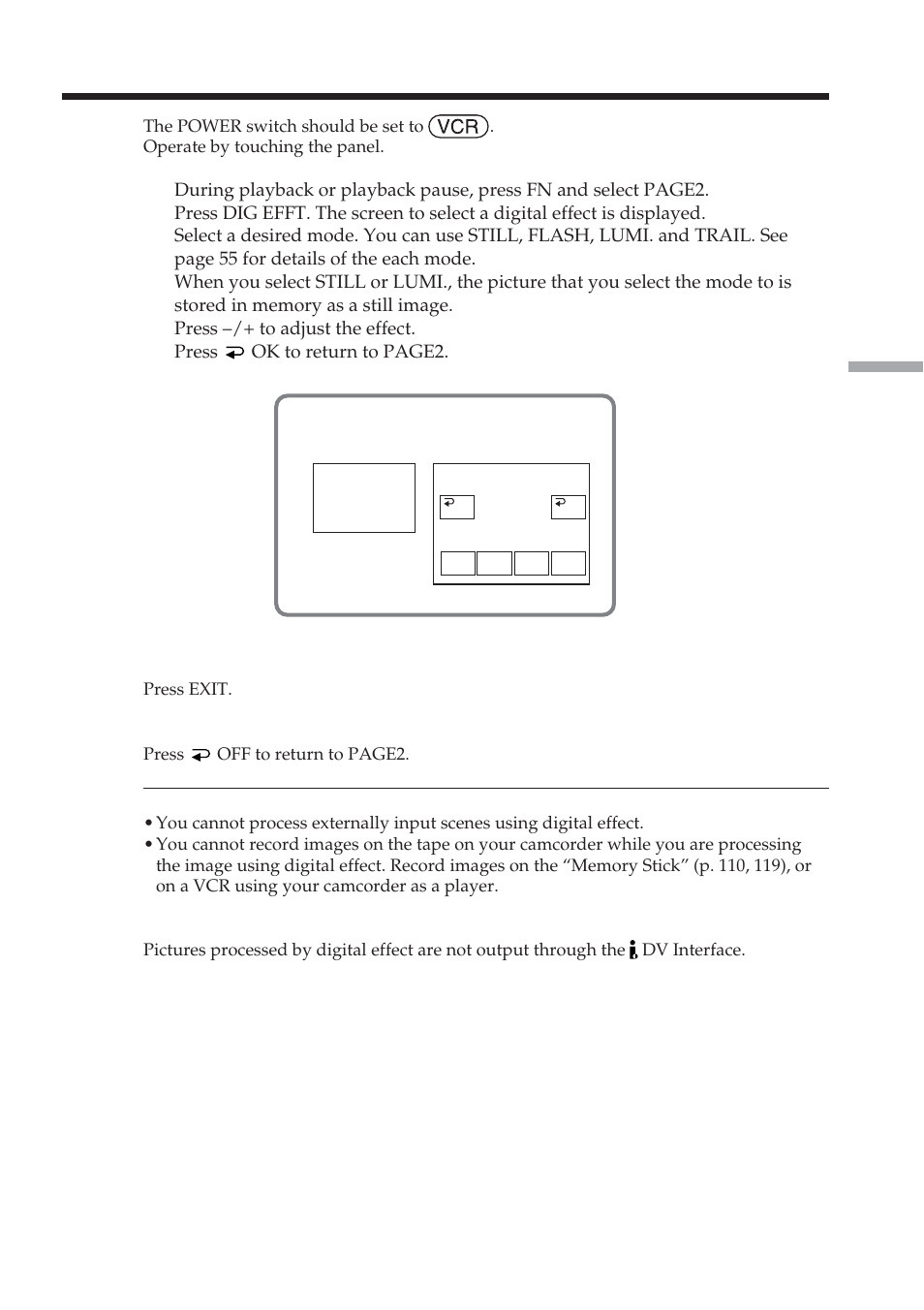 Playing back tape with digital effect, Dig efft | Sony DCR-TRV38 User Manual | Page 69 / 212