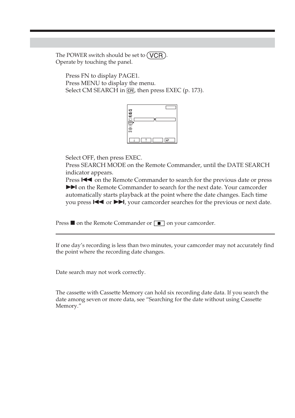 Searching a recording by date – date search | Sony DCR-TRV38 User Manual | Page 74 / 212