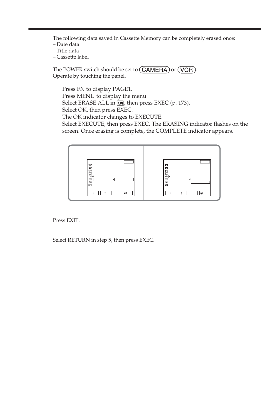 Erasing all the data in cassette memory | Sony DCR-TRV38 User Manual | Page 98 / 212