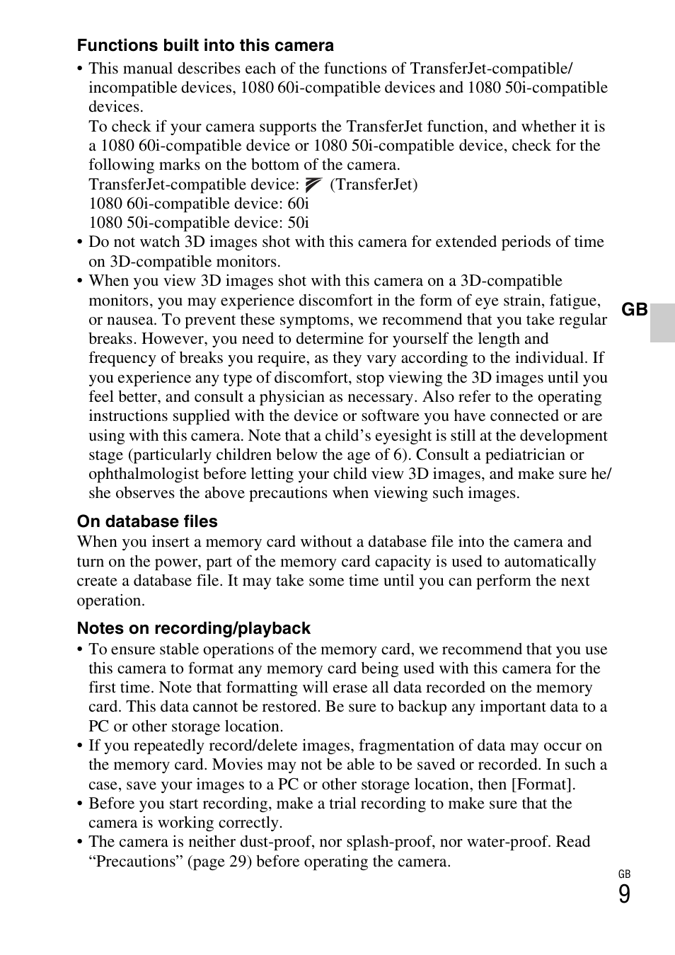 Sony DSC-TX9 User Manual | Page 9 / 68