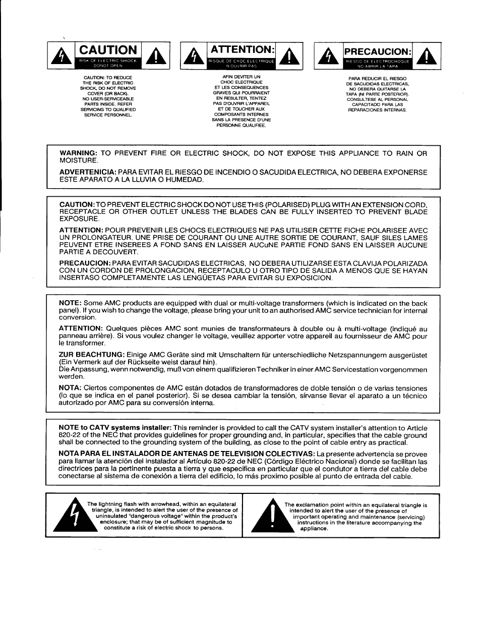 Precaucion | AMC CVT2030 User Manual | Page 2 / 7