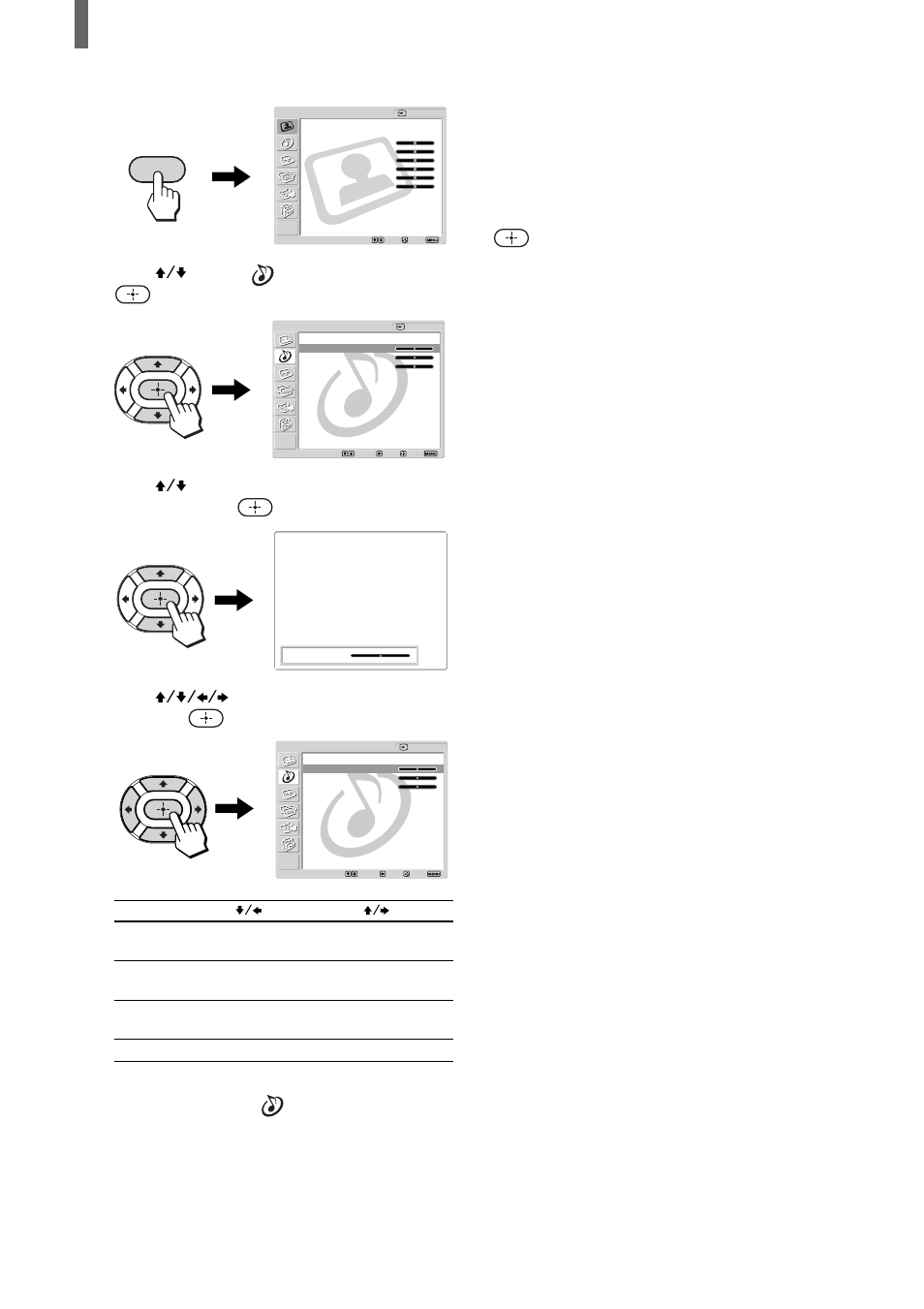 Repeat steps 3 and 4 to adjust other options, Press menu, Press v/v to select (audio), then press | Menu | Sony KLV-23HR1 User Manual | Page 40 / 56