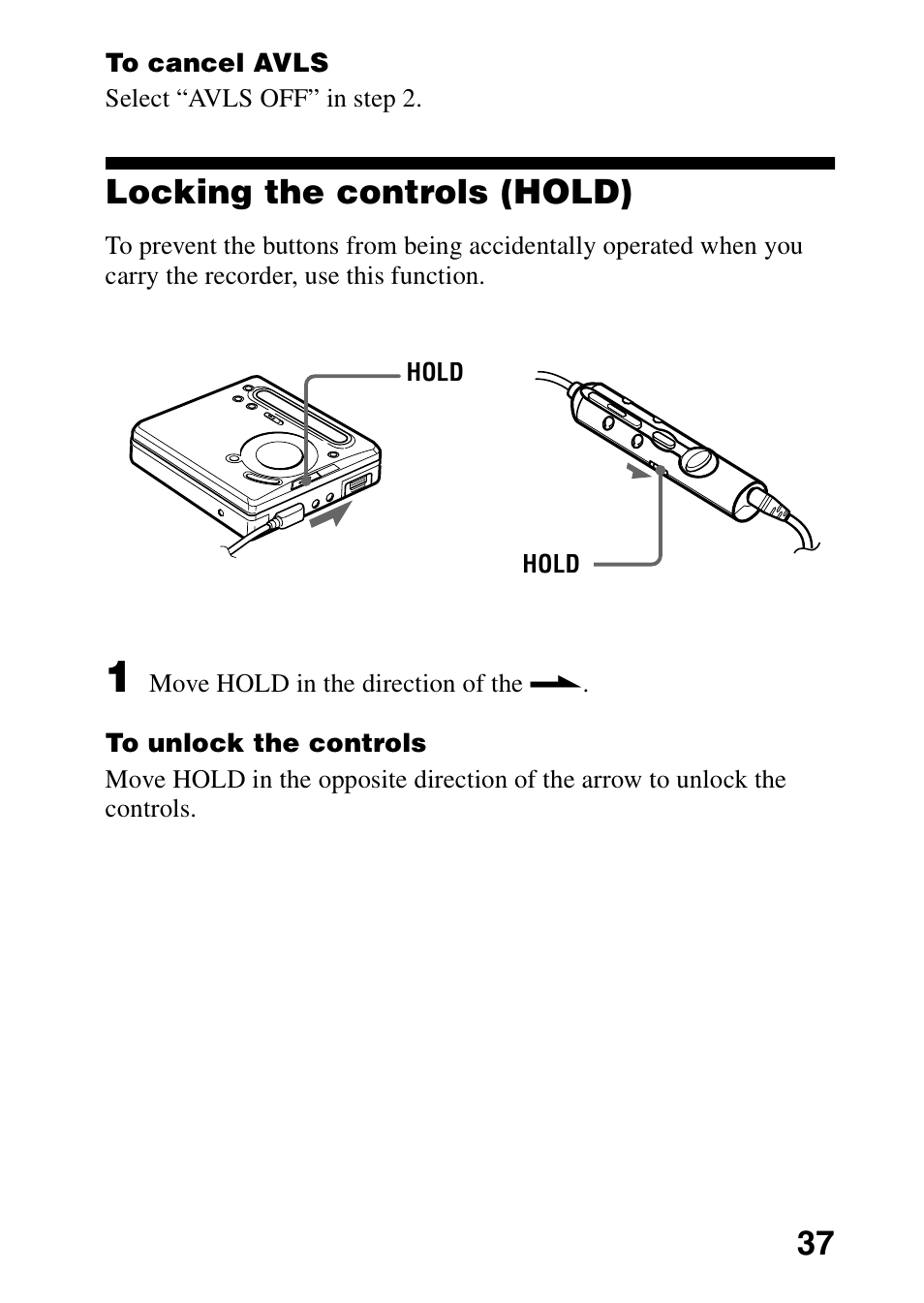 Locking the controls (hold) | Sony MZ-R701 User Manual | Page 37 / 68