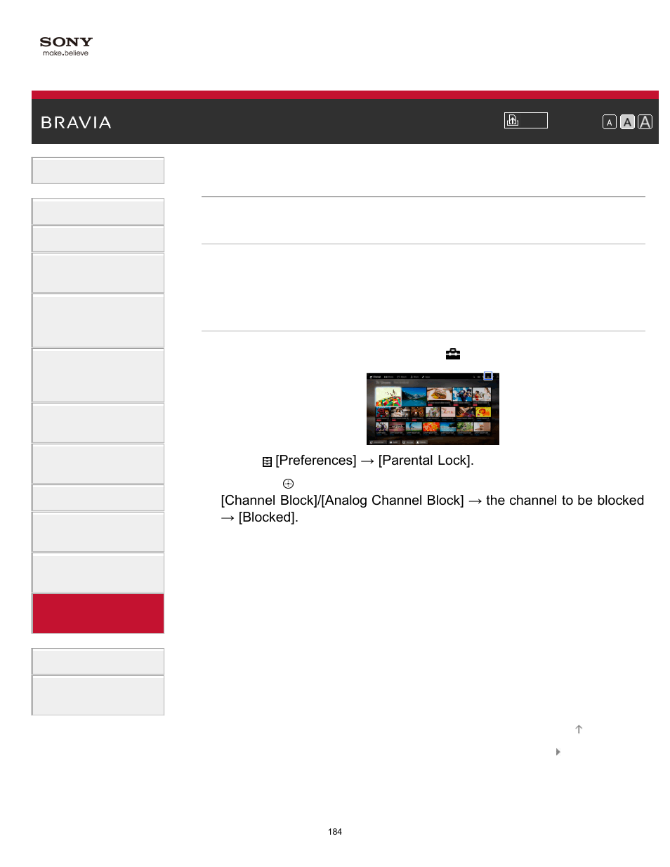 Blocking specific channels | Sony XBR-49X850B User Manual | Page 190 / 254