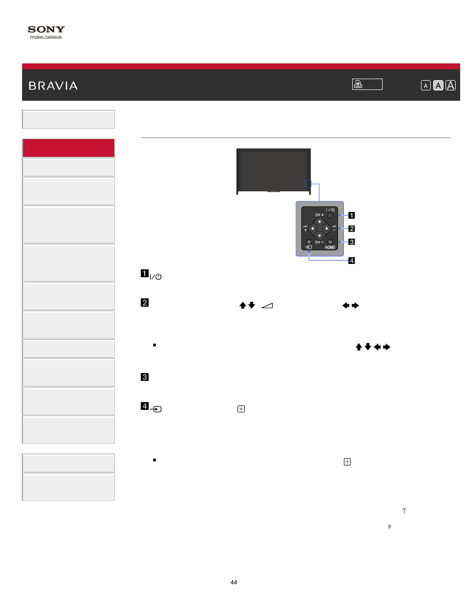 Control buttons on the rear | Sony XBR-49X850B User Manual | Page 50 / 254