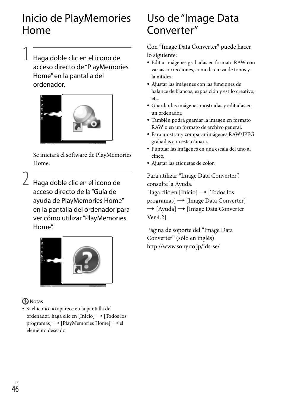 Inicio de playmemories home, Uso de “image data converter | Sony NEX-VG30H User Manual | Page 124 / 155