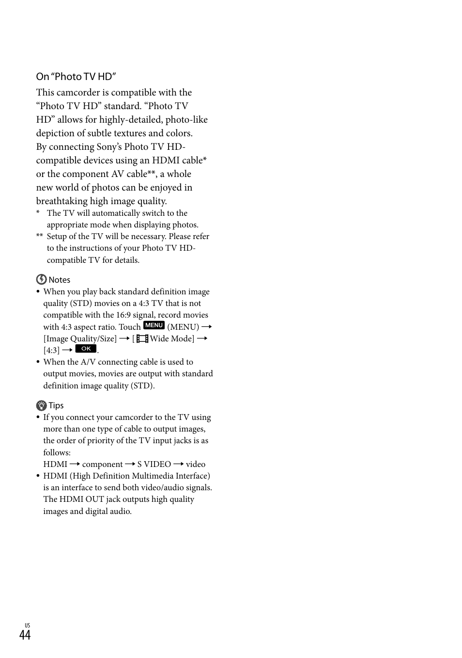 On “photo tv hd | Sony NEX-VG30H User Manual | Page 44 / 155