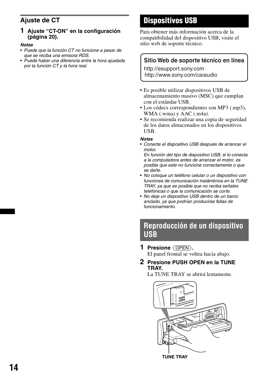 Ajuste de ct, Dispositivos usb, Reproducción de un dispositivo usb | Sony DSX-MS60 User Manual | Page 66 / 80