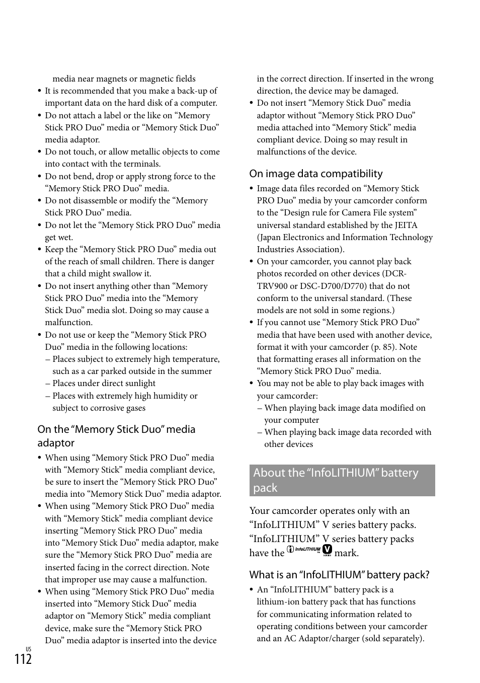 About the “infolithium” battery pack, On image data compatibility, What is an “infolithium” battery pack | Sony HDR-XR550V User Manual | Page 112 / 127