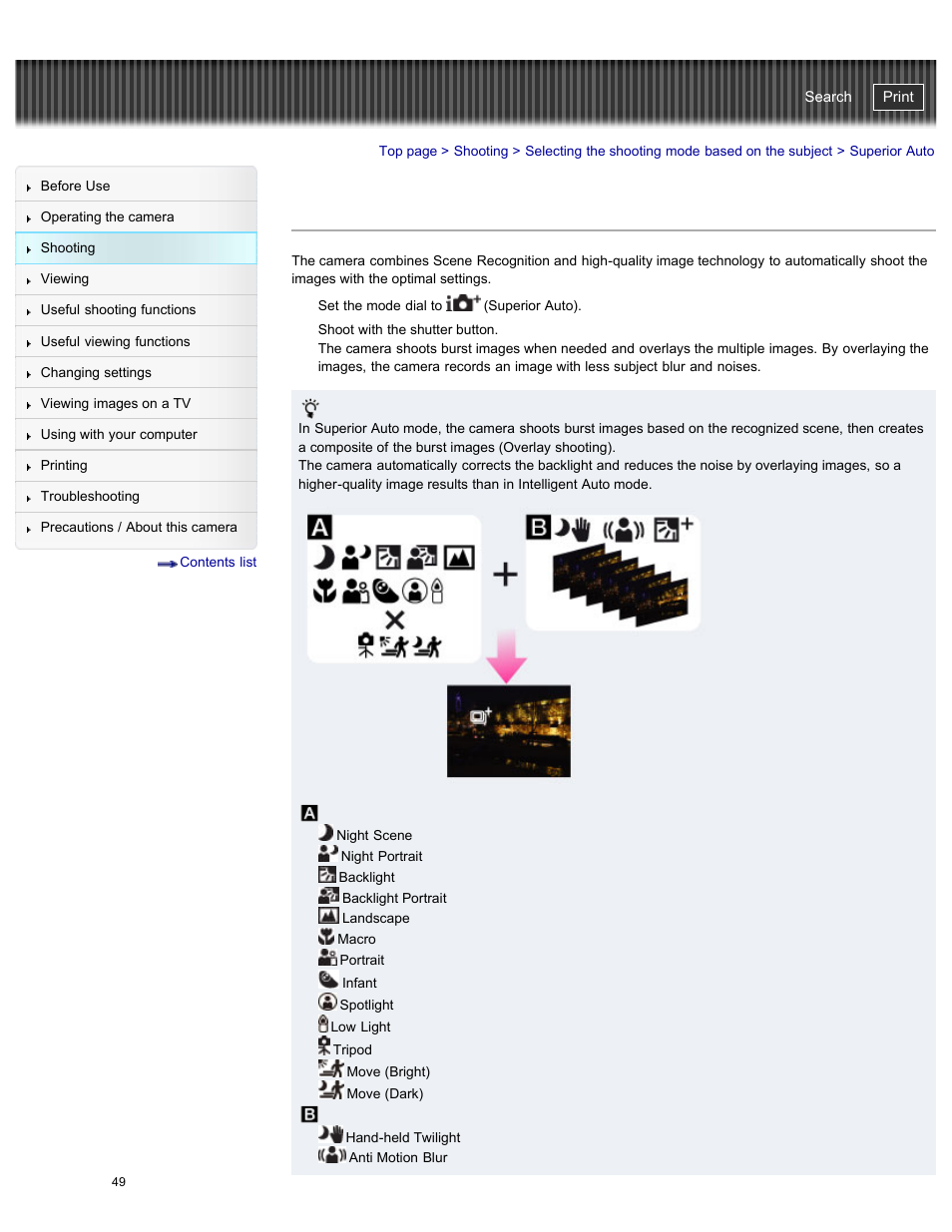Superior auto, Cyber-shot user guide | Sony DSC-WX300 User Manual | Page 55 / 244