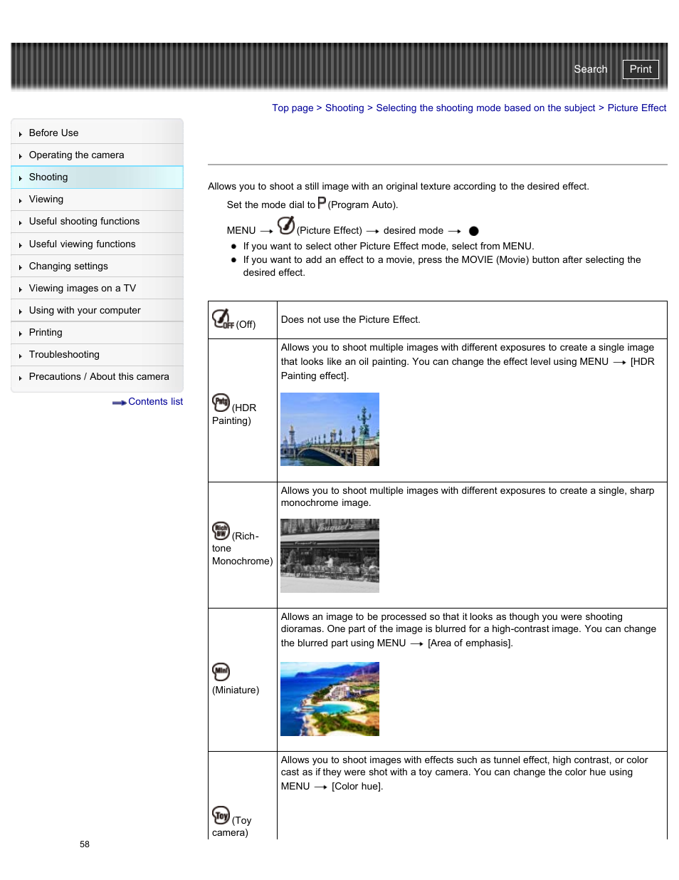 Picture effect, Cyber-shot user guide | Sony DSC-WX300 User Manual | Page 64 / 244