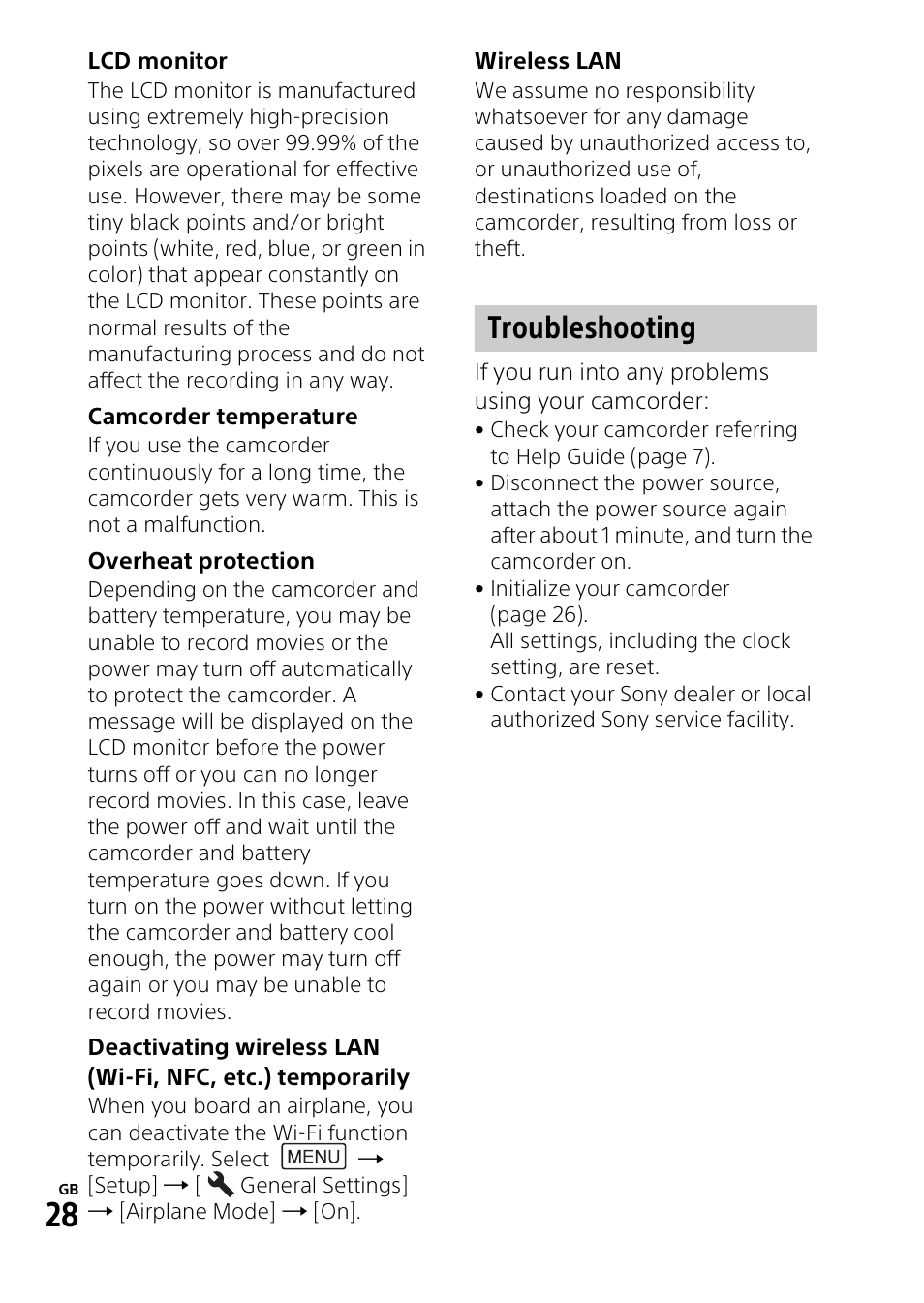 Troubleshooting | Sony HDR-PJ810 User Manual | Page 28 / 36