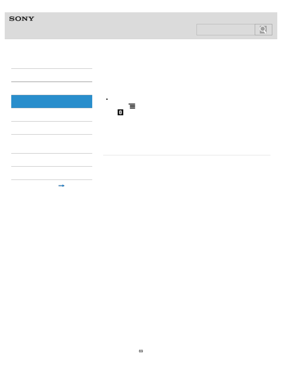 Connecting with a bluetooth device, Details, Help guide | Search | Sony NWZ-F805BLK User Manual | Page 69 / 143