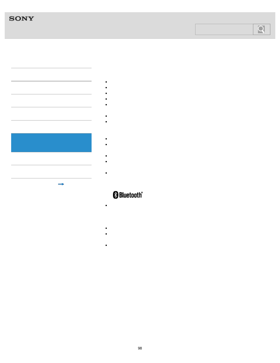 License and trademark notice, Help guide, Search | Sony NWZ-F805BLK User Manual | Page 98 / 143