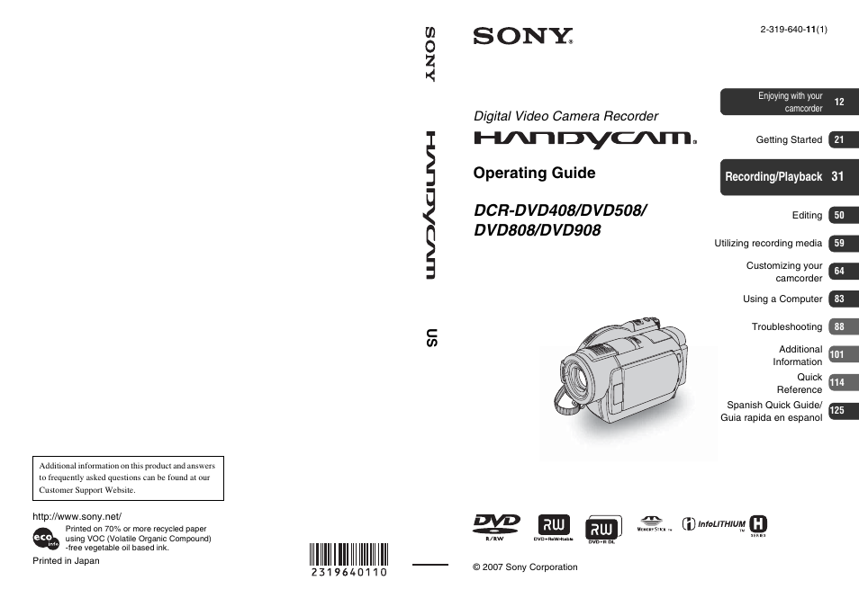 Sony DCR-DVD508 User Manual | 139 pages