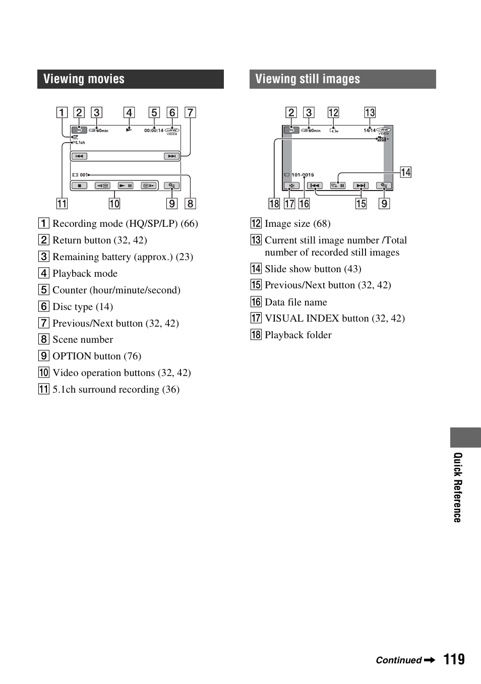 Viewing movies, Viewing still images | Sony DCR-DVD508 User Manual | Page 119 / 139