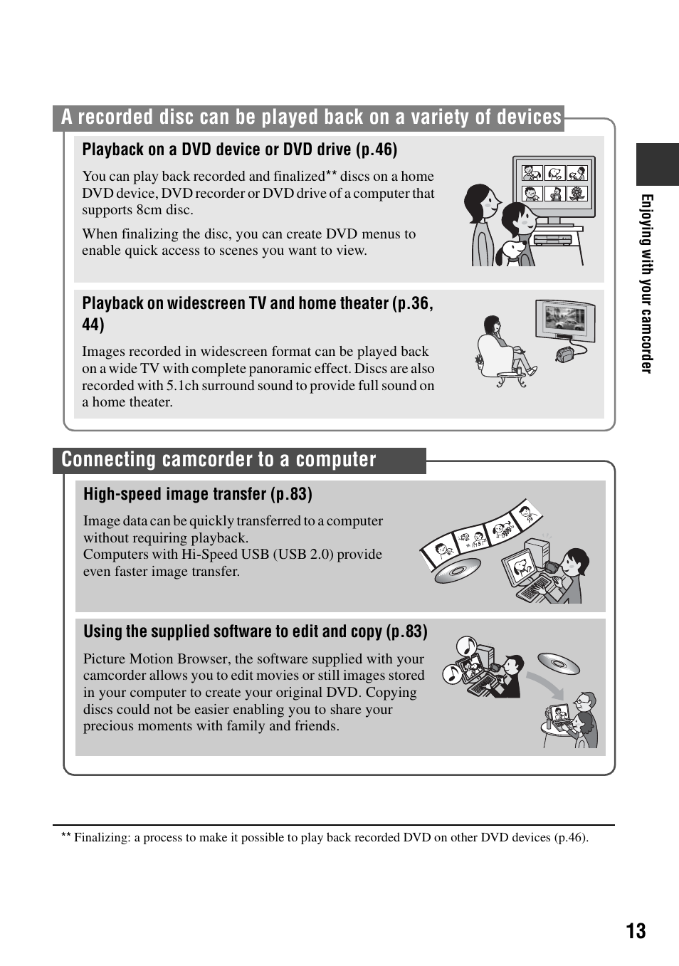 Connecting camcorder to a computer | Sony DCR-DVD508 User Manual | Page 13 / 139