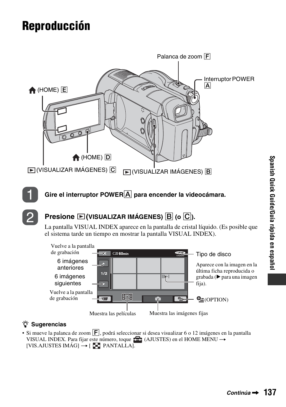 Reproducción | Sony DCR-DVD508 User Manual | Page 137 / 139