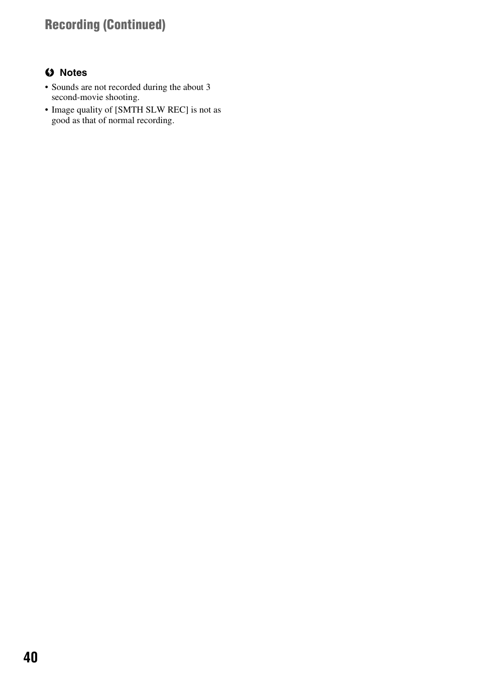 Recording ( continued) | Sony DCR-DVD508 User Manual | Page 40 / 139