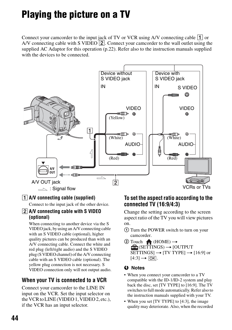 Playing the picture on a tv, P.44), P. 44, 56 | Sony DCR-DVD508 User Manual | Page 44 / 139