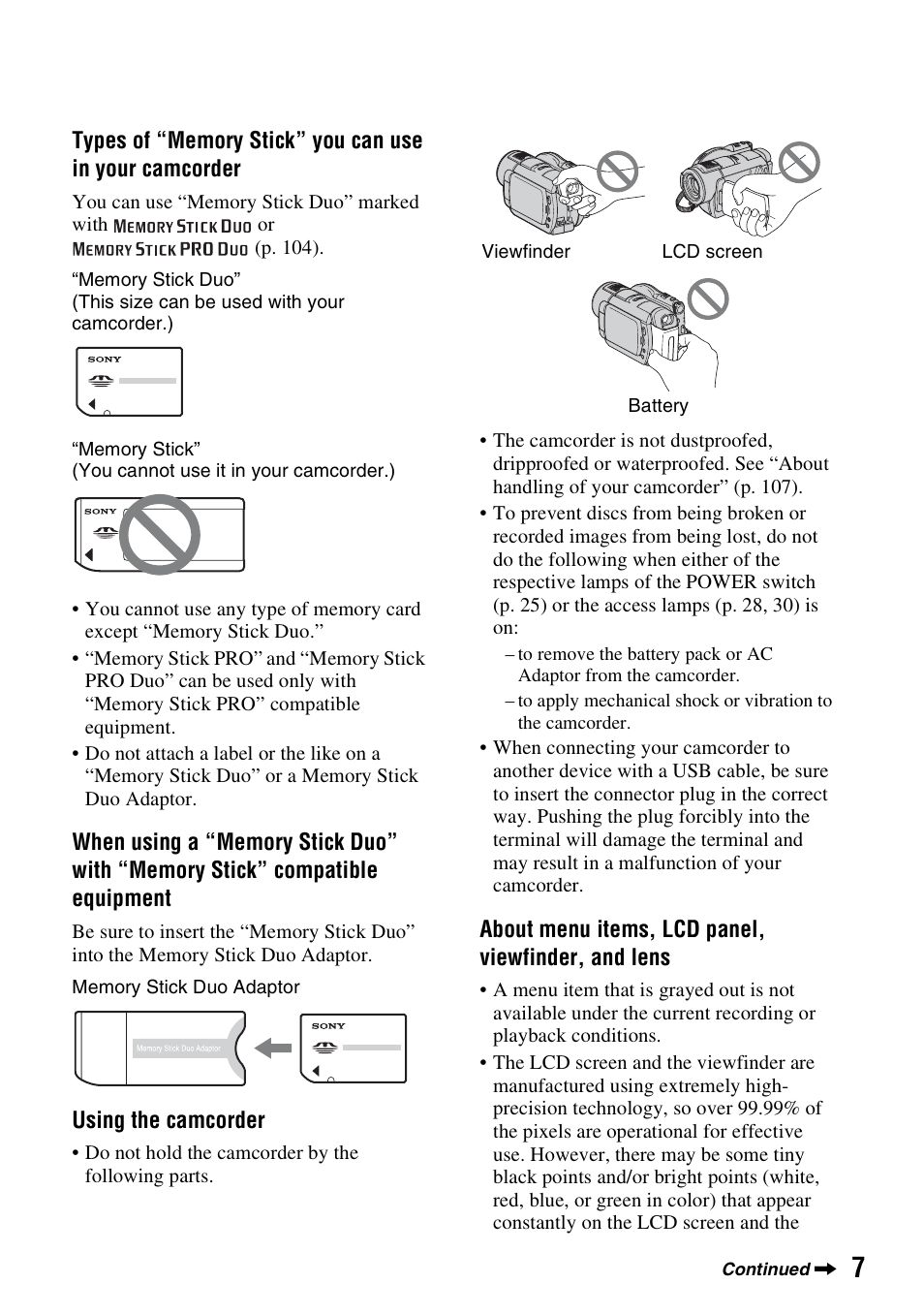 Sony DCR-DVD508 User Manual | Page 7 / 139