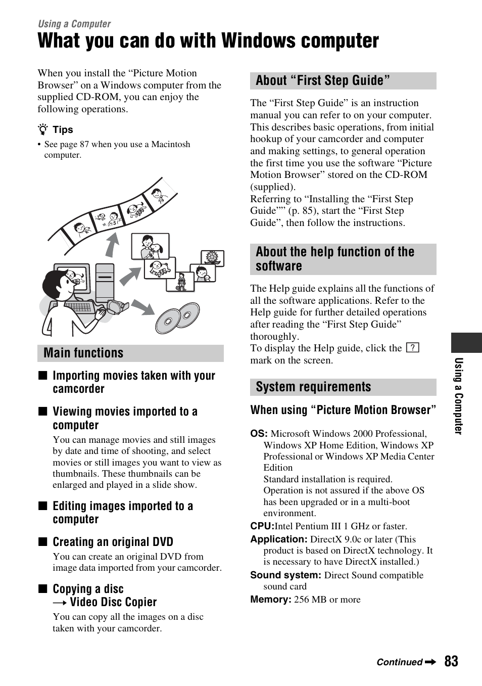 Using a computer, What you can do with windows computer, P.83 | P.83), P. 83), P. 83 | Sony DCR-DVD508 User Manual | Page 83 / 139