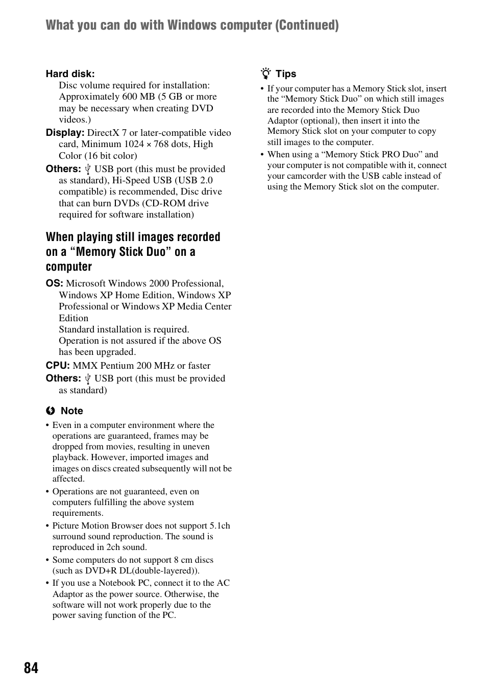 What you can do with windows computer (continued) | Sony DCR-DVD508 User Manual | Page 84 / 139