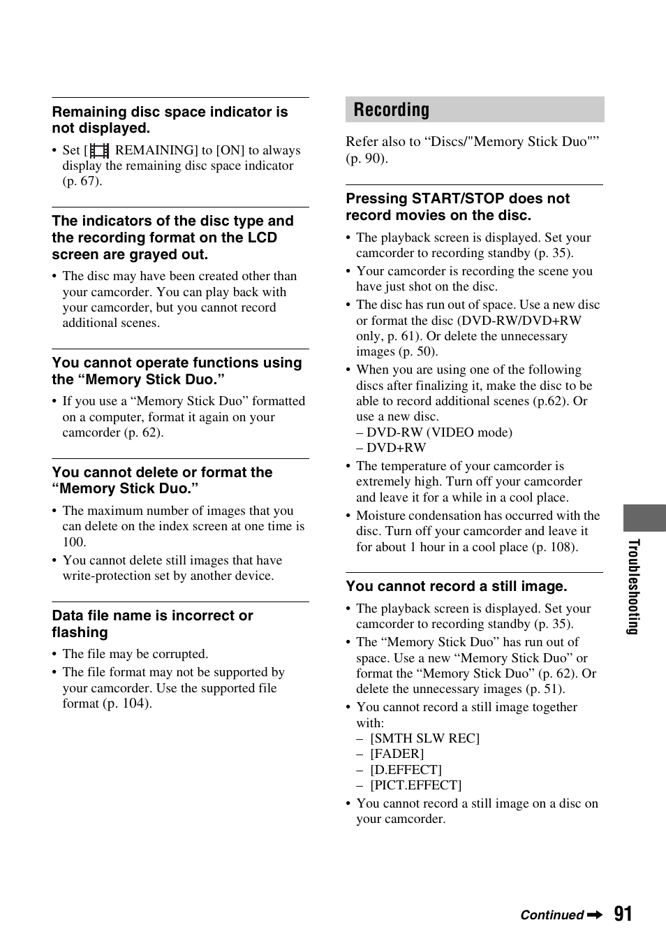 Recording | Sony DCR-DVD508 User Manual | Page 91 / 139