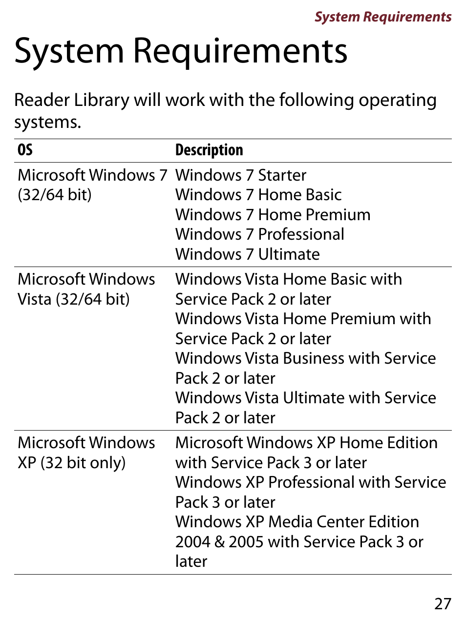 System requirements | Sony PRS-650RC User Manual | Page 27 / 29