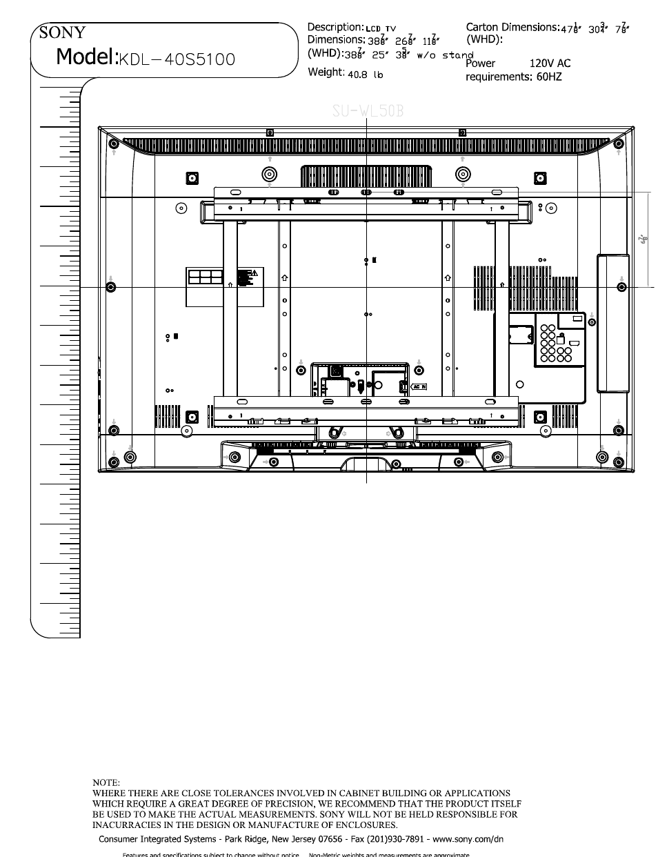 Model | Sony KDL-40S5100 User Manual | Page 3 / 3