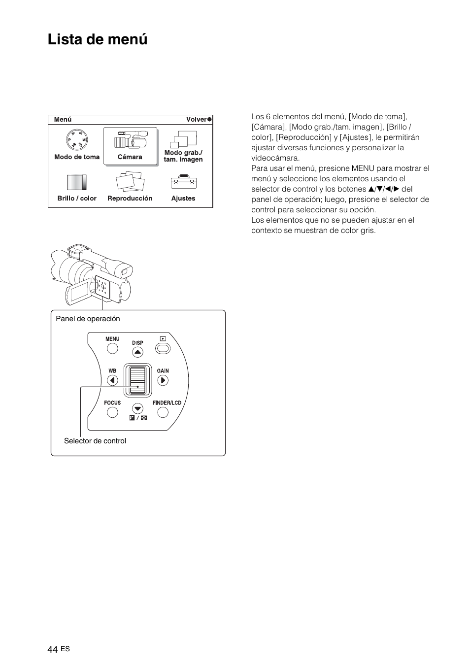 Lista de menú | Sony NEX-VG10 User Manual | Page 151 / 161