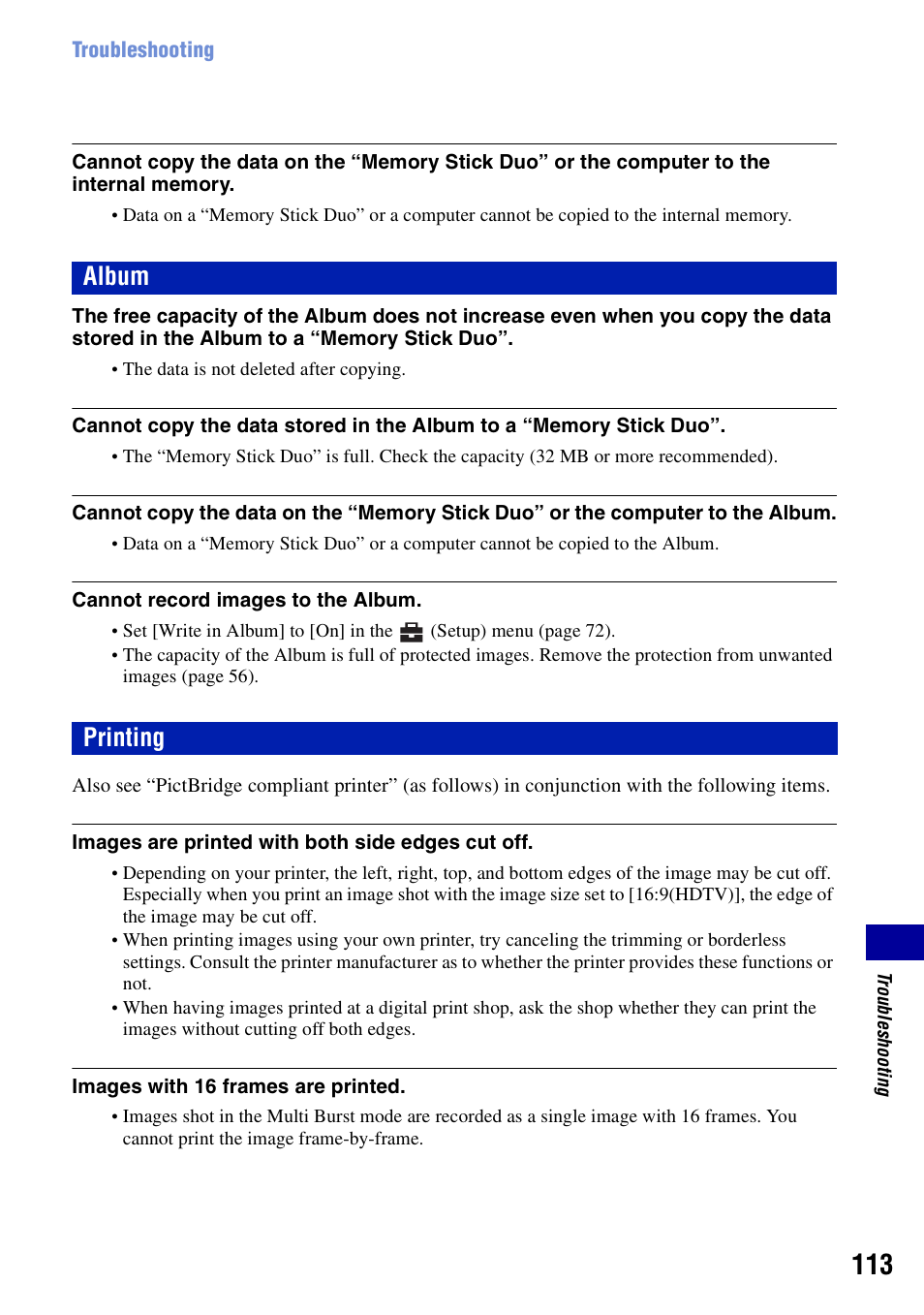 Album, Printing, Album printing | Sony DSC-N2 User Manual | Page 113 / 132