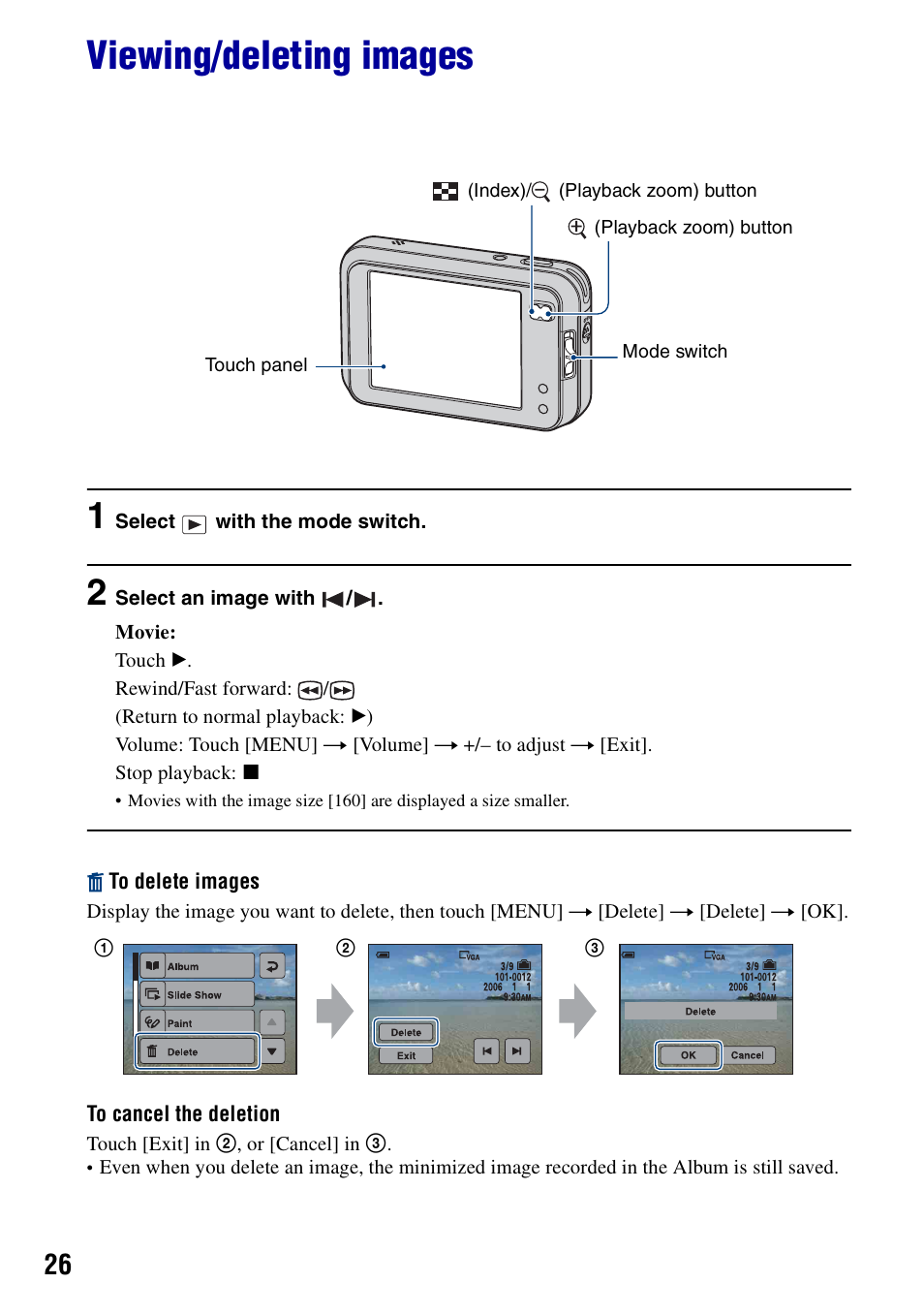 Viewing/deleting images | Sony DSC-N2 User Manual | Page 26 / 132