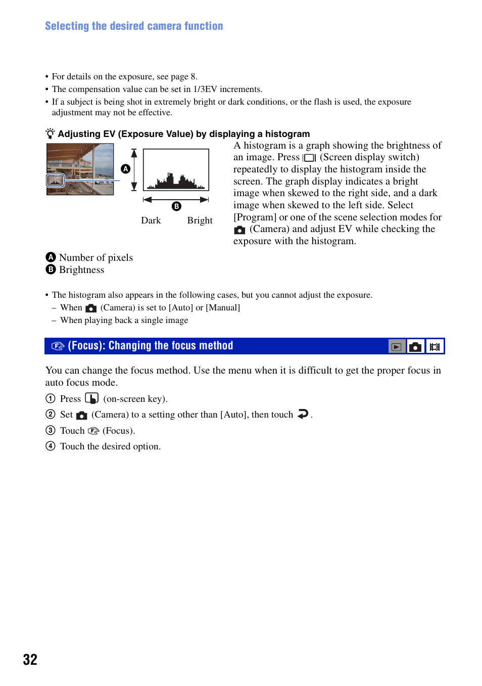 Focus): changing the focus method | Sony DSC-N2 User Manual | Page 32 / 132