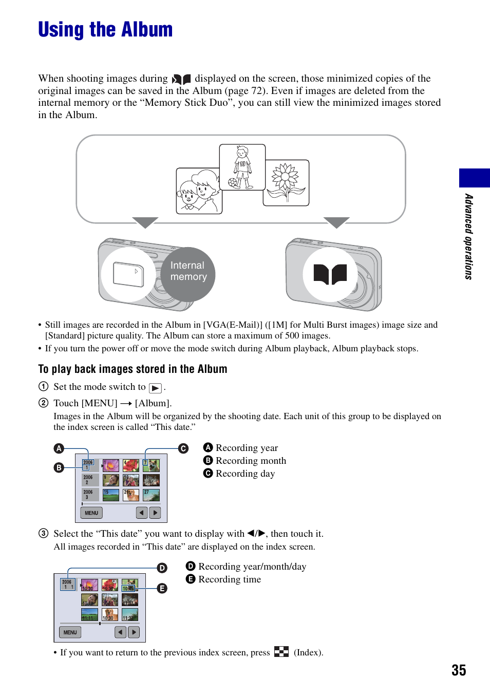 Using the album | Sony DSC-N2 User Manual | Page 35 / 132