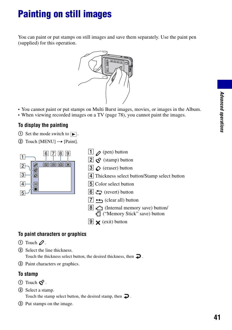 Painting on still images | Sony DSC-N2 User Manual | Page 41 / 132