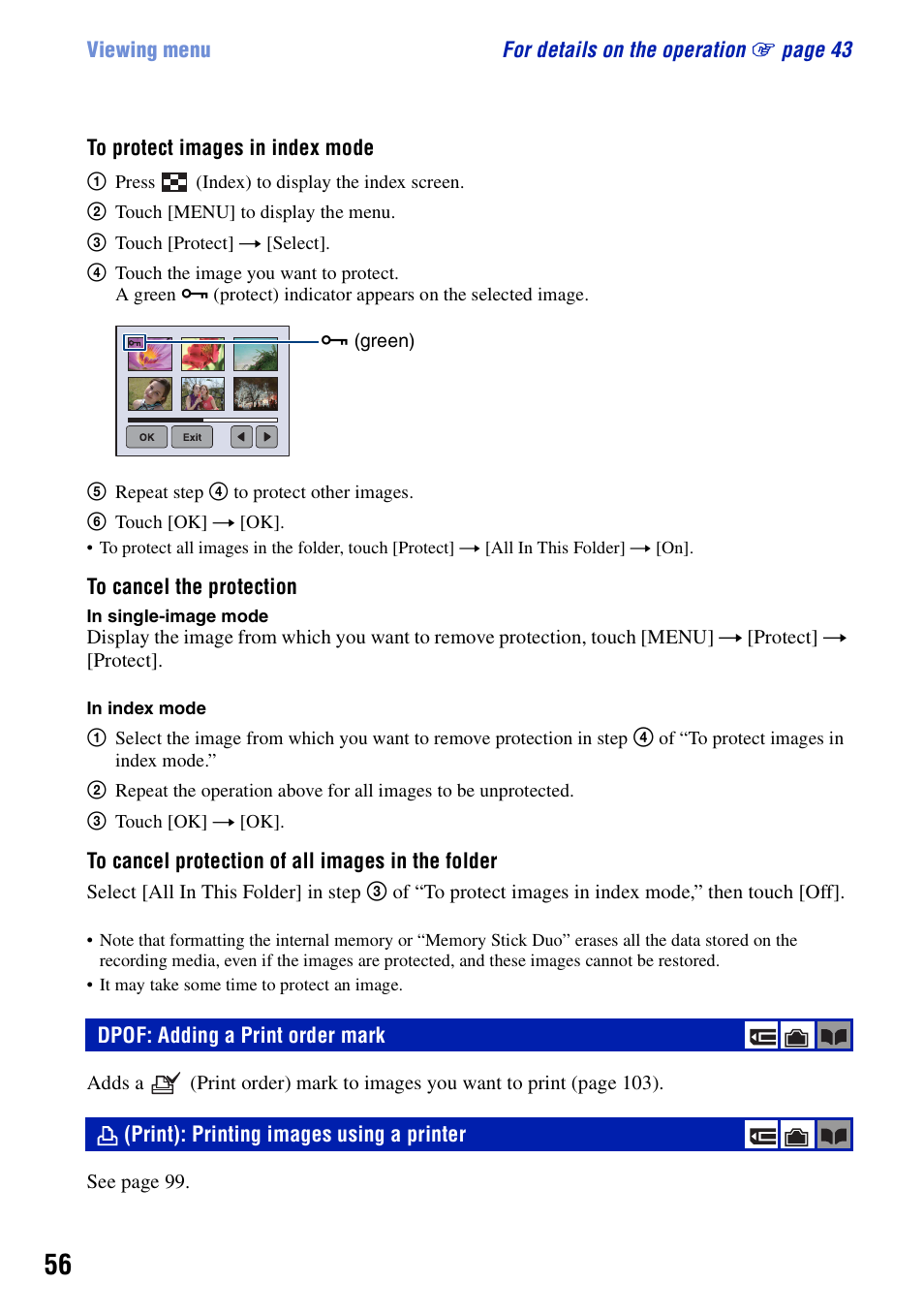 Dpof: adding a print order mark, Print): printing images using a printer | Sony DSC-N2 User Manual | Page 56 / 132