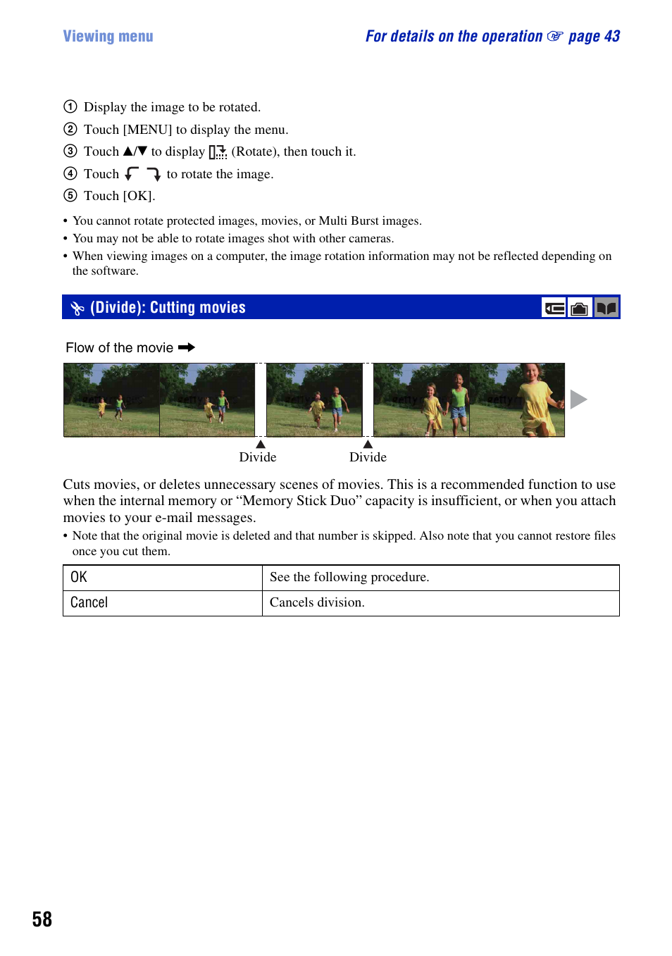 Divide): cutting movies | Sony DSC-N2 User Manual | Page 58 / 132