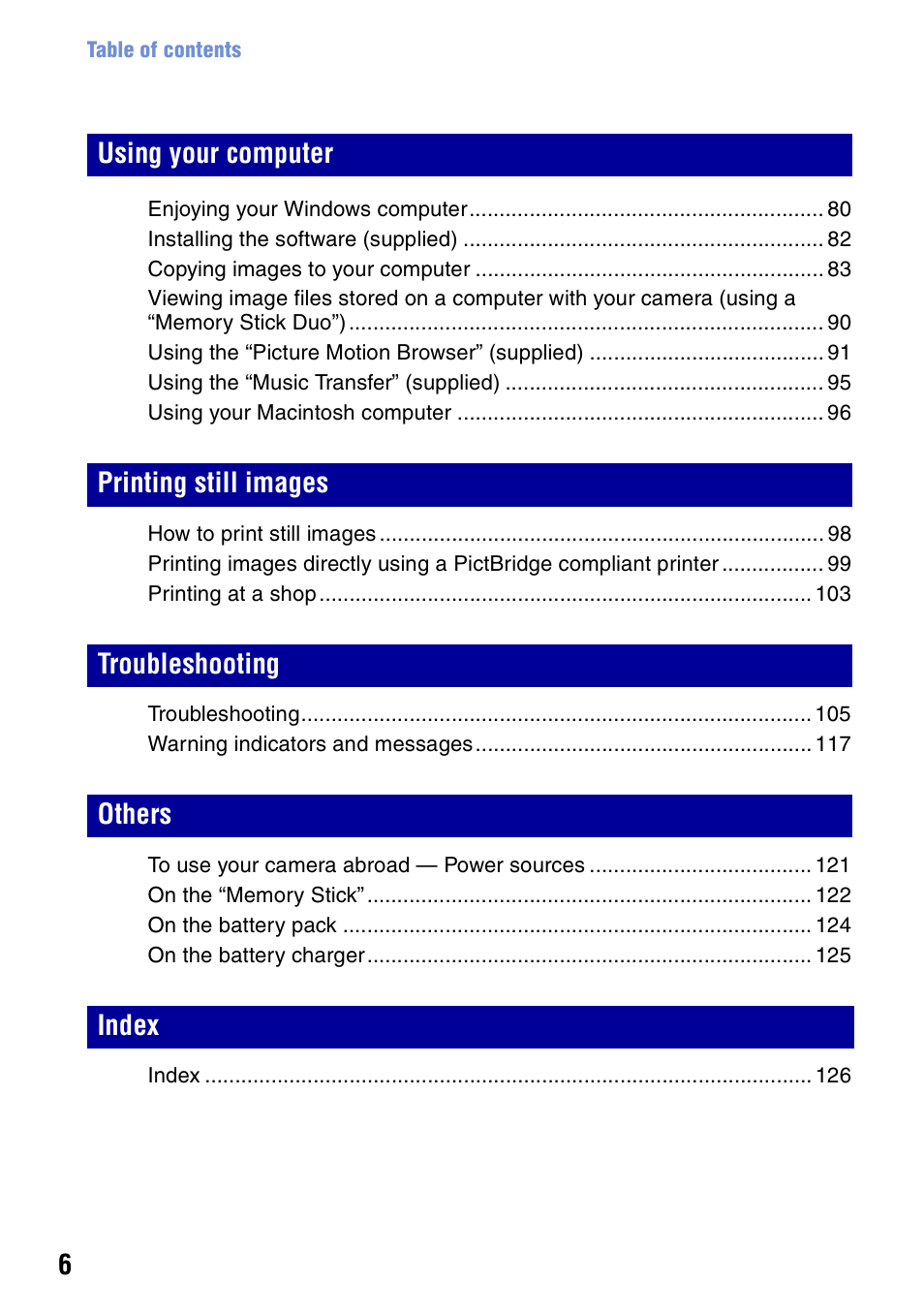 Sony DSC-N2 User Manual | Page 6 / 132