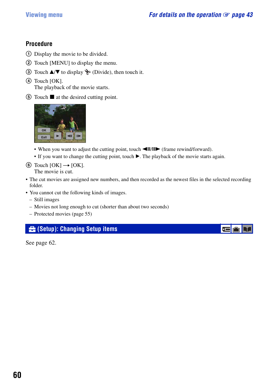 Setup): changing setup items | Sony DSC-N2 User Manual | Page 60 / 132