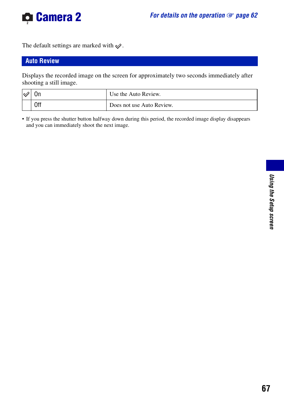 Camera 2, Auto review | Sony DSC-N2 User Manual | Page 67 / 132