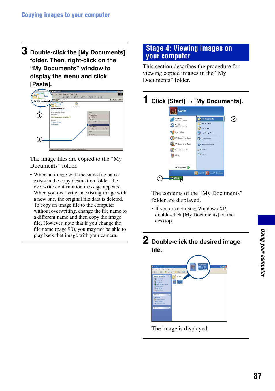 87 to, Stage 4: viewing images on your computer | Sony DSC-N2 User Manual | Page 87 / 132