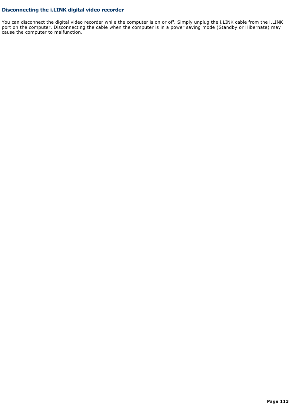 Disconnecting the i.link digital video recorder | Sony PCG-GRX700P User Manual | Page 113 / 170