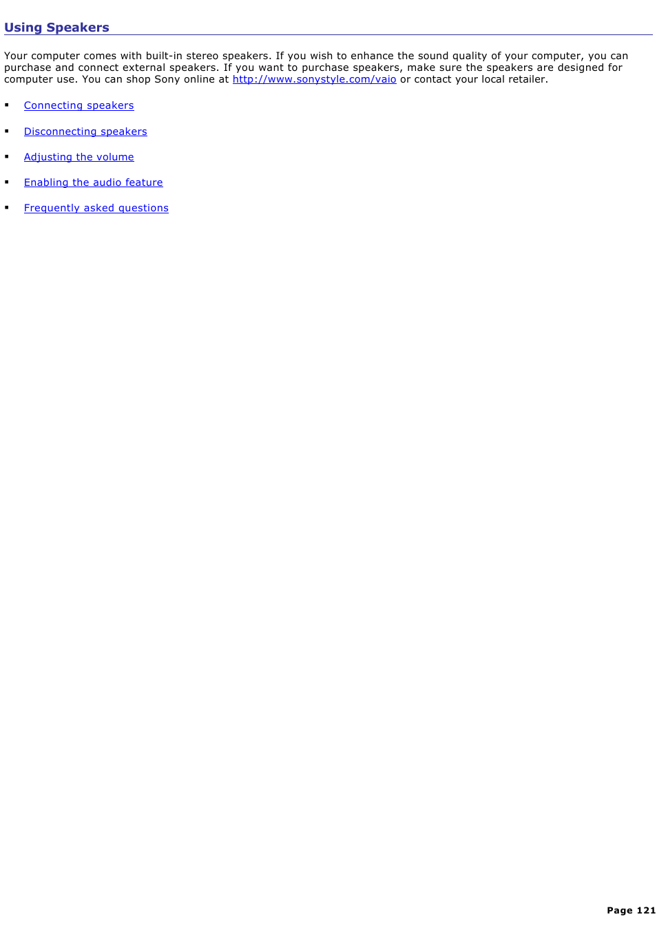 Using speakers | Sony PCG-GRX700P User Manual | Page 121 / 170