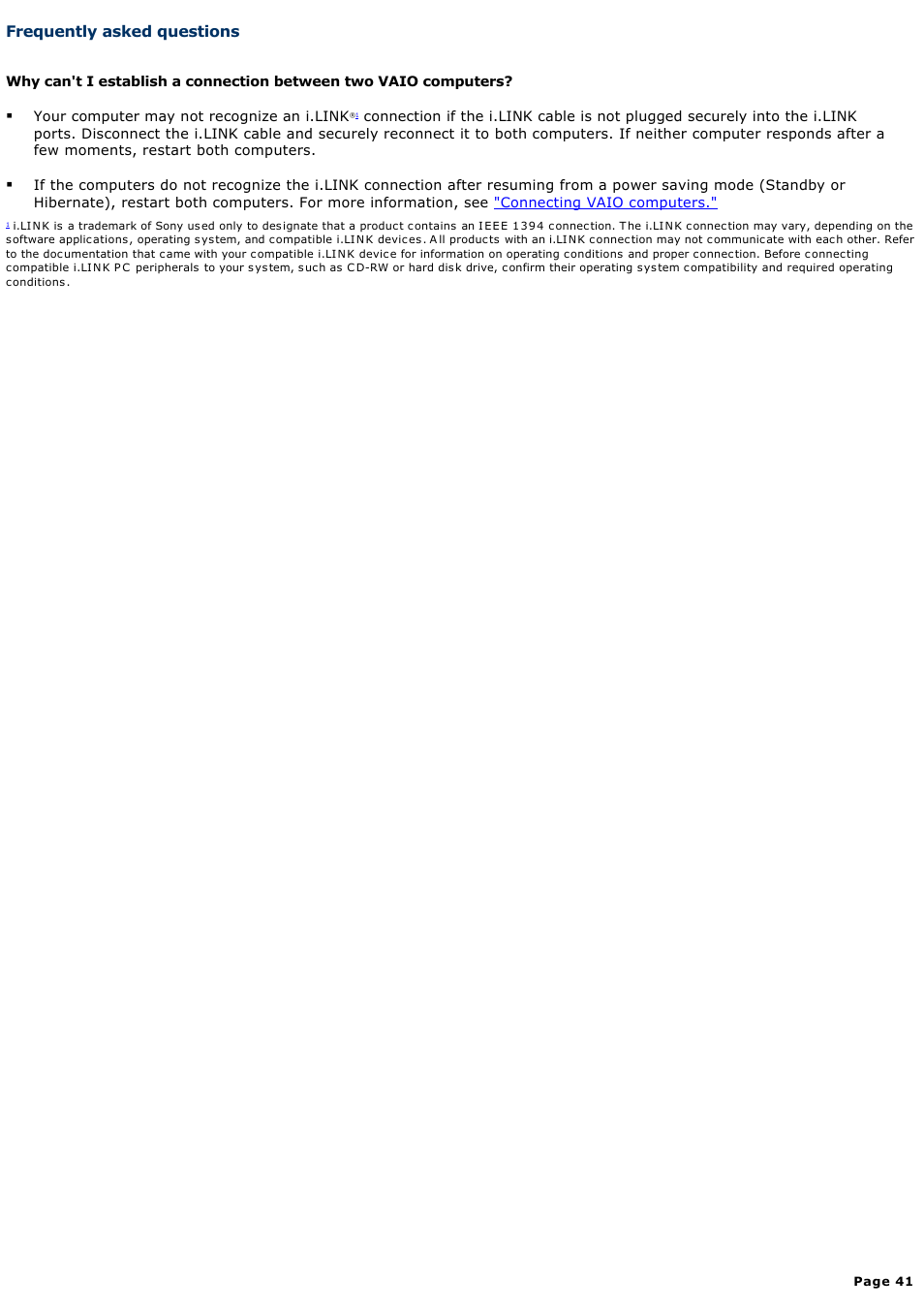 Frequently asked questions | Sony PCG-GRX700P User Manual | Page 41 / 170