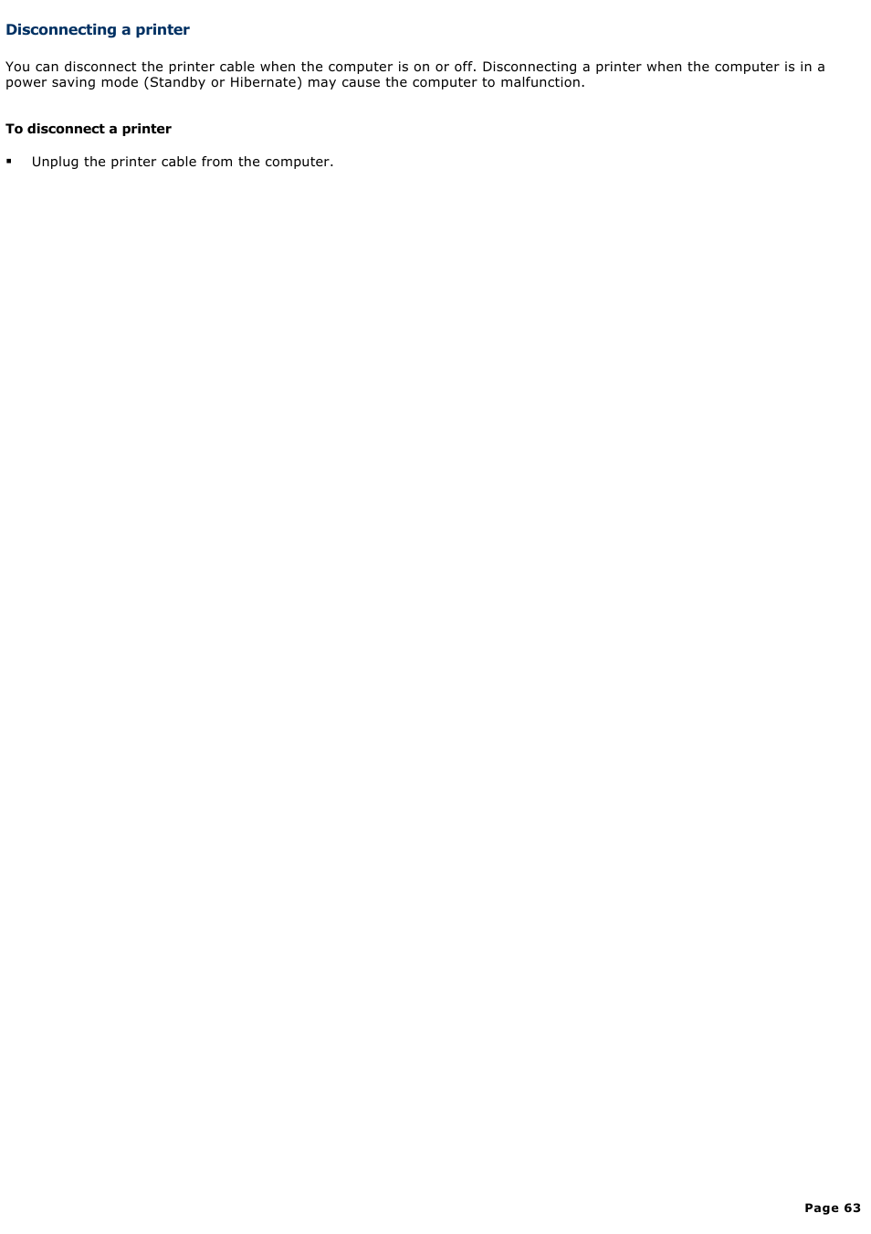 Disconnecting a printer | Sony PCG-GRX700P User Manual | Page 63 / 170