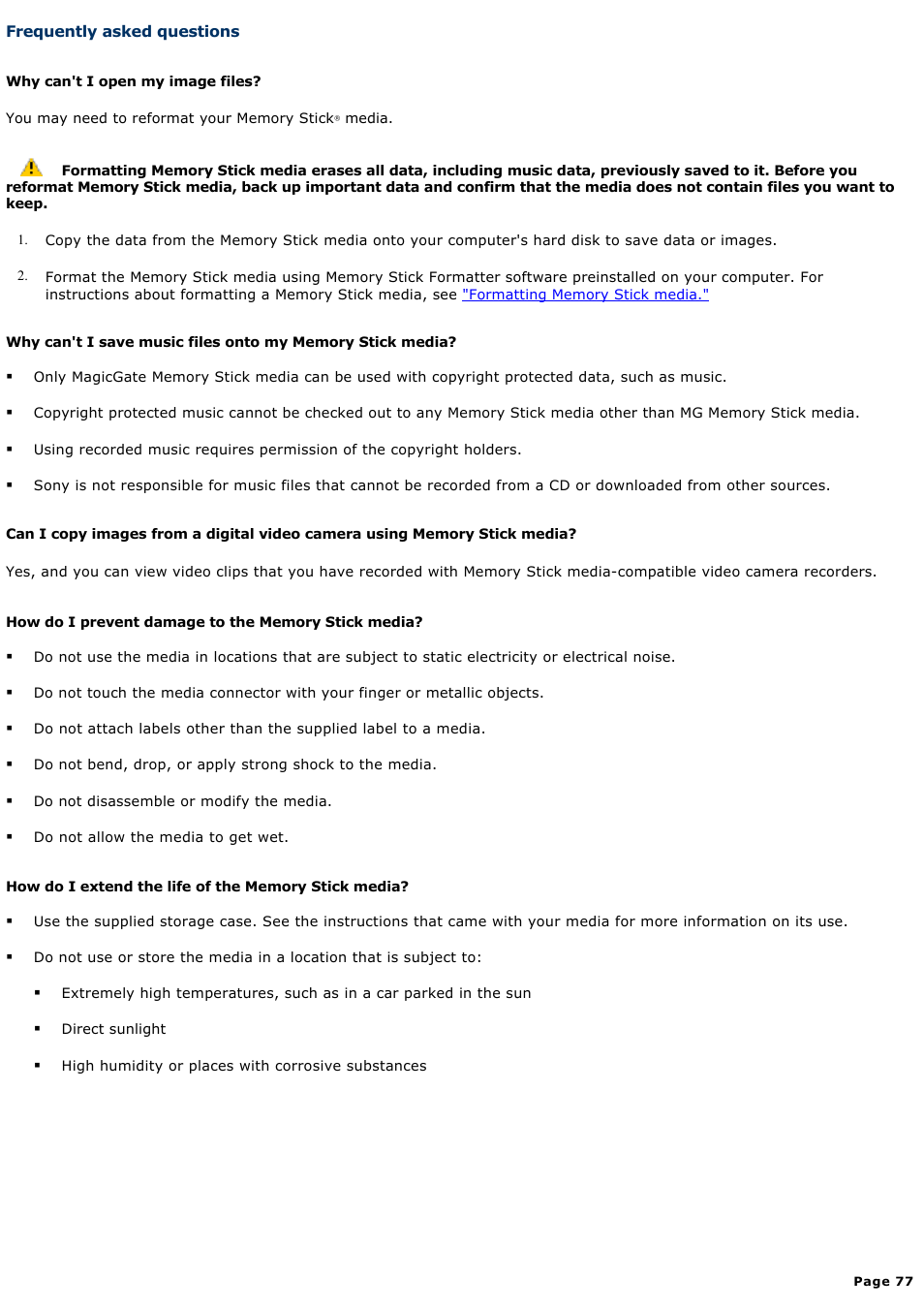 Frequently asked questions | Sony PCG-GRX700P User Manual | Page 77 / 170