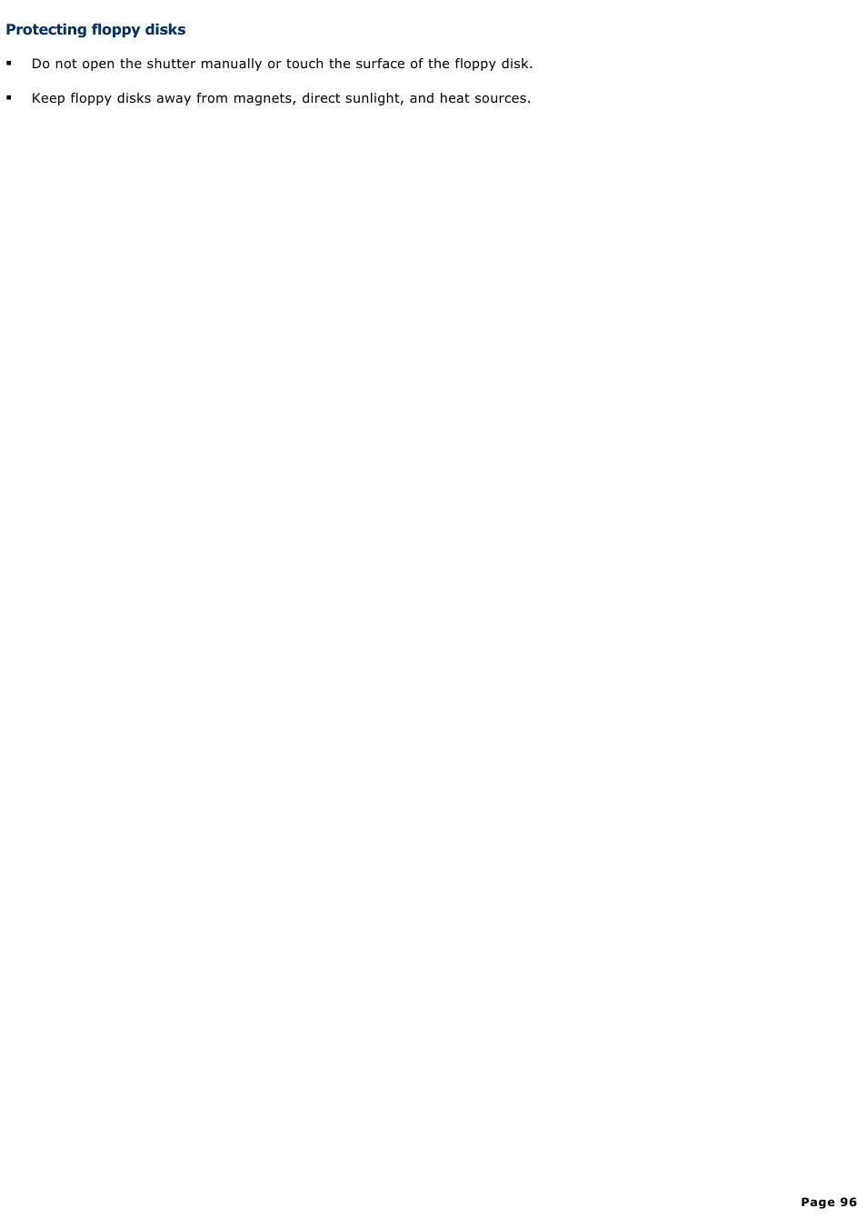 Protecting floppy disks | Sony PCG-GRX700P User Manual | Page 96 / 170