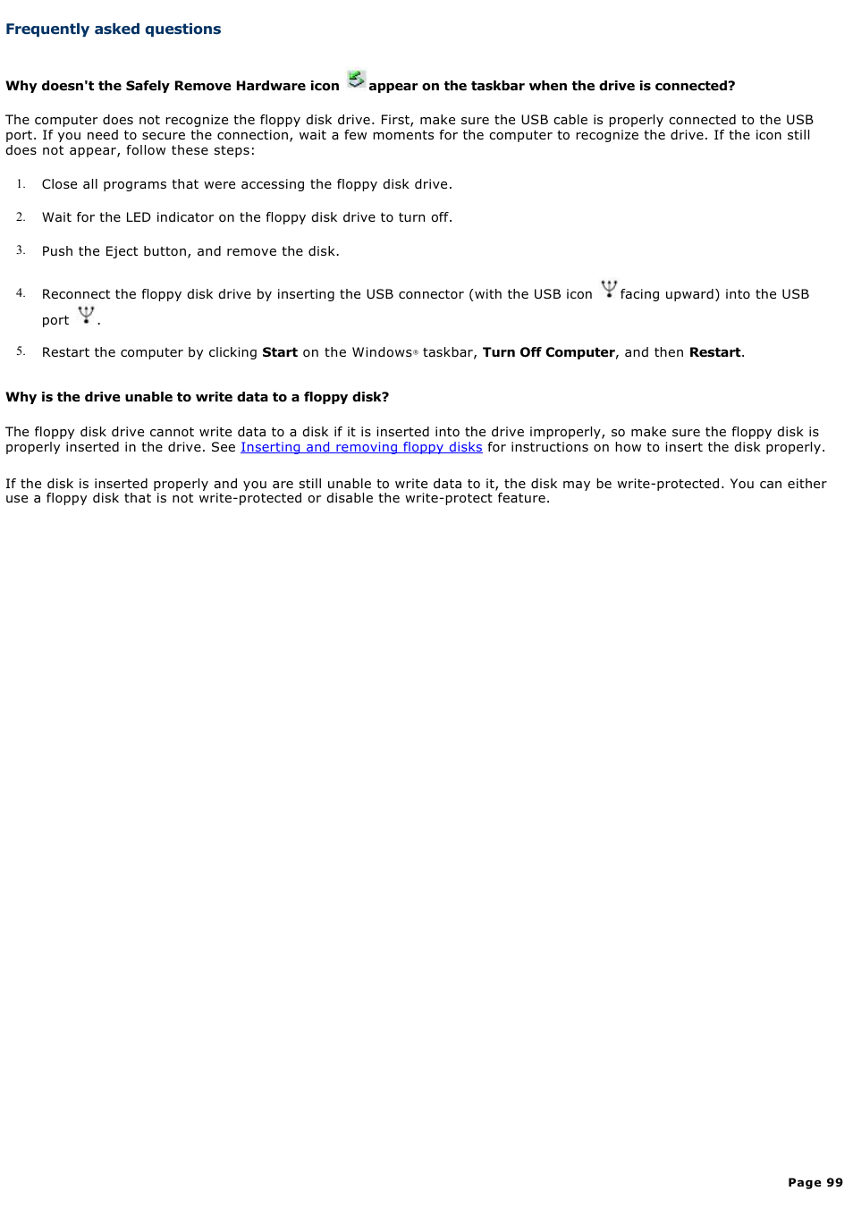 Frequently asked questions | Sony PCG-GRX700P User Manual | Page 99 / 170