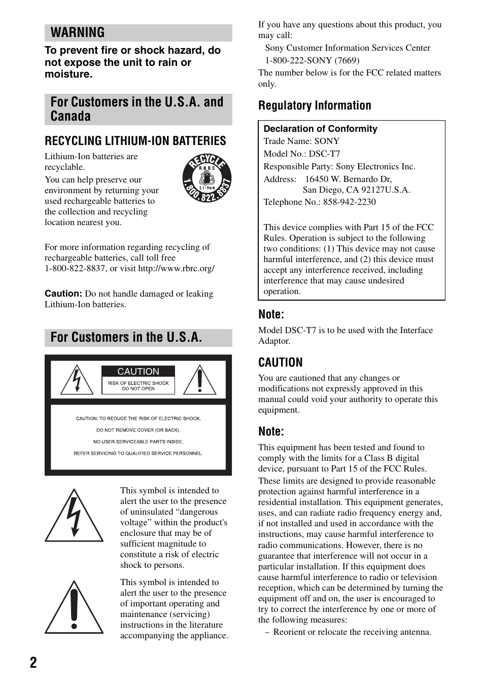 Sony DSC-T7 User Manual | Page 2 / 103